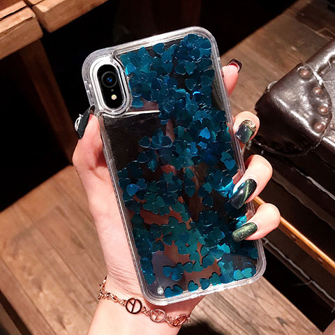 Funda Silicona Ultrafina Carcasa Transparente Flores T26 para Apple iPhone XR Azul