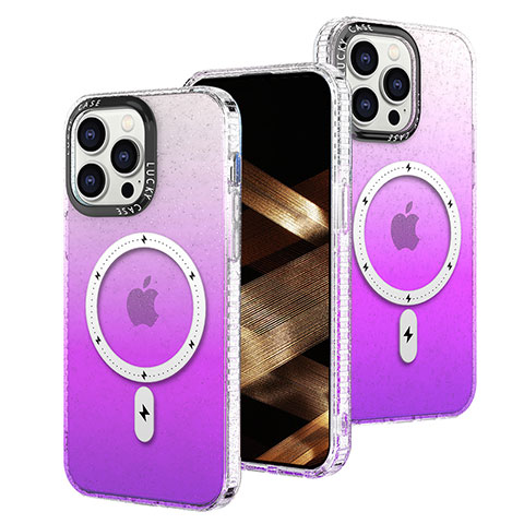 Funda Silicona Ultrafina Carcasa Transparente Gradiente con Mag-Safe Magnetic para Apple iPhone 13 Pro Max Morado