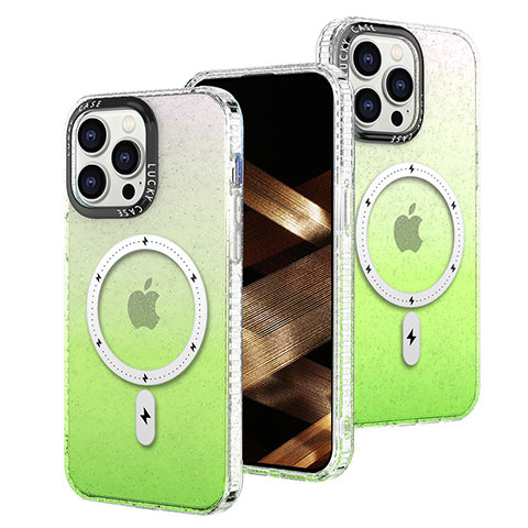 Funda Silicona Ultrafina Carcasa Transparente Gradiente con Mag-Safe Magnetic para Apple iPhone 13 Pro Verde