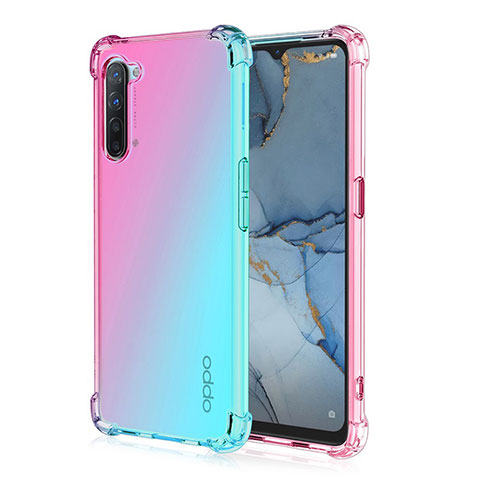 Funda Silicona Ultrafina Carcasa Transparente Gradiente G01 para Oppo F15 Cian