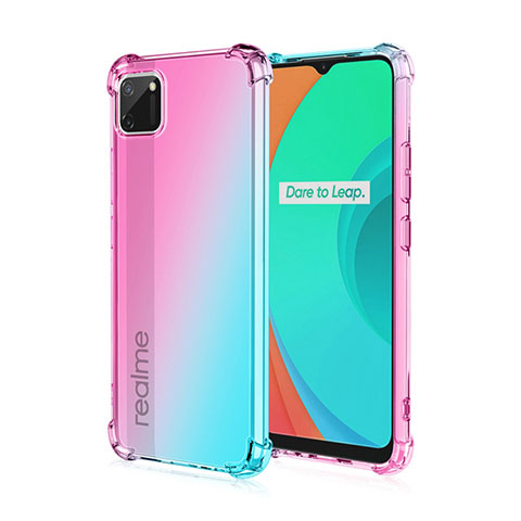 Funda Silicona Ultrafina Carcasa Transparente Gradiente G01 para Realme C11 Cian