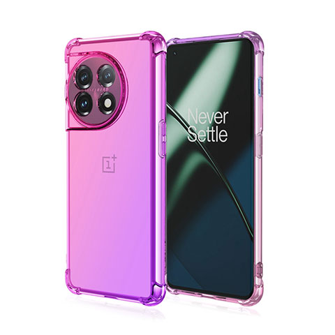 Funda Silicona Ultrafina Carcasa Transparente Gradiente para OnePlus 11 5G Rosa Roja