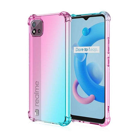 Funda Silicona Ultrafina Carcasa Transparente Gradiente para Realme C20 Cian