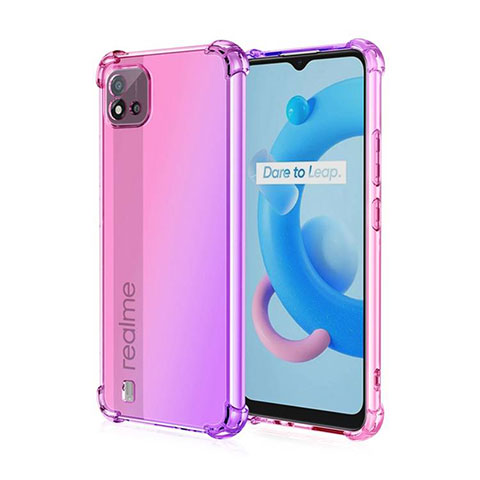 Funda Silicona Ultrafina Carcasa Transparente Gradiente para Realme C20 Rosa Roja