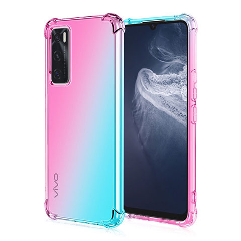 Funda Silicona Ultrafina Carcasa Transparente Gradiente para Vivo V20 SE Cian