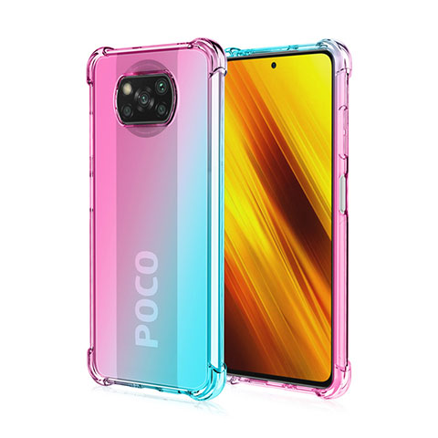 Funda Silicona Ultrafina Carcasa Transparente Gradiente para Xiaomi Poco X3 Cian