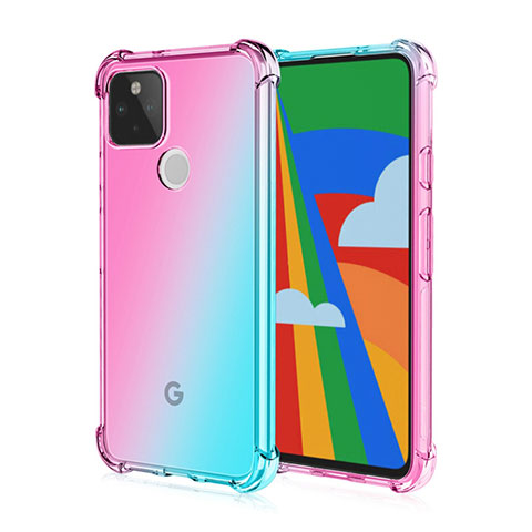 Funda Silicona Ultrafina Carcasa Transparente H01 para Google Pixel 5 Cian