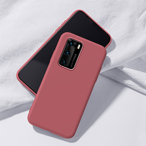 Funda Silicona Ultrafina Goma 360 Grados Carcasa S02 para Huawei P40 Rojo Rosa