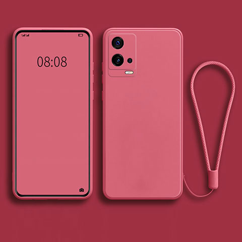 Funda Silicona Ultrafina Goma 360 Grados Carcasa S04 para Vivo iQOO 8 5G Rojo Rosa