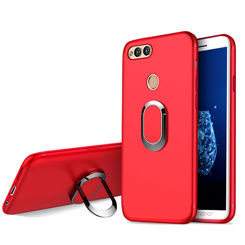 Funda Silicona Ultrafina Goma con Anillo de dedo Soporte A01 para Huawei Honor Play 7X Rojo