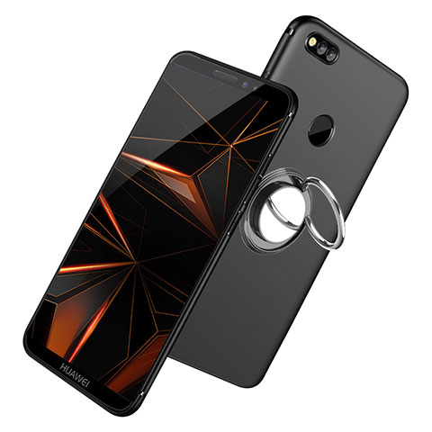 Funda Silicona Ultrafina Goma con Anillo de dedo Soporte A02 para Huawei Honor 7X Negro