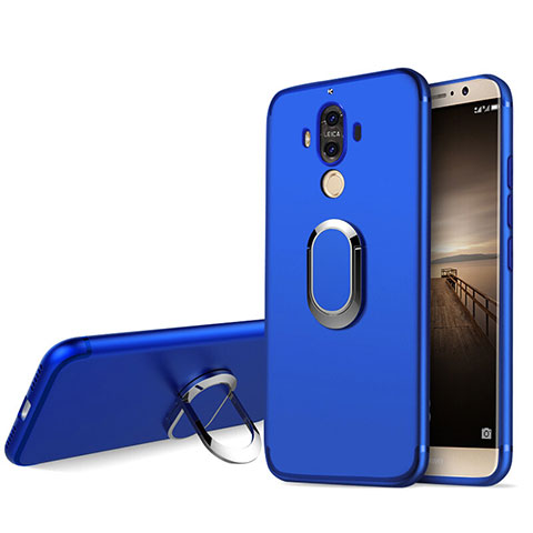 Funda Silicona Ultrafina Goma con Anillo de dedo Soporte A04 para Huawei Mate 9 Azul