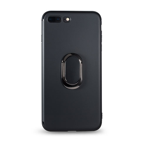 Funda Silicona Ultrafina Goma con Anillo de dedo Soporte para Apple iPhone 7 Plus Negro