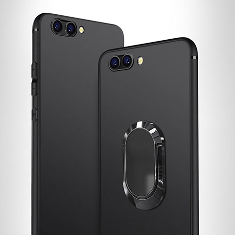 Funda Silicona Ultrafina Goma con Anillo de dedo Soporte para Huawei Honor View 10 Negro