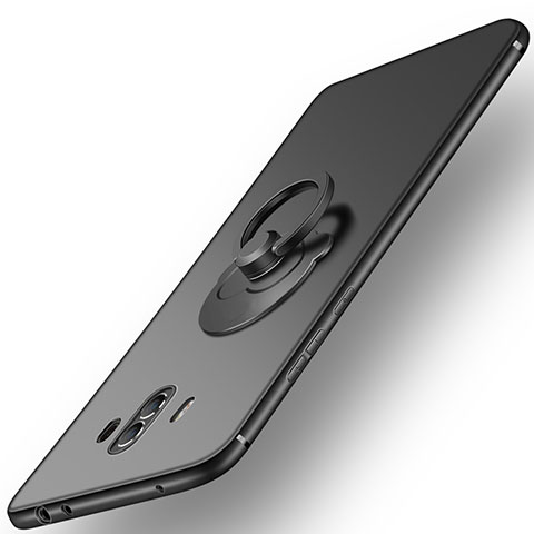 Funda Silicona Ultrafina Goma con Anillo de dedo Soporte para Huawei Mate 10 Negro