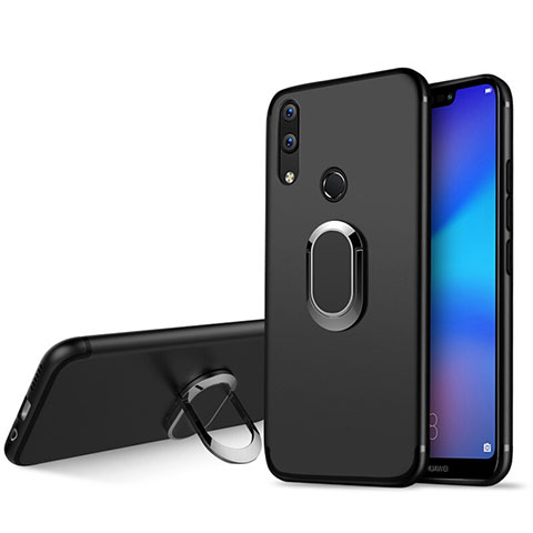 Funda Silicona Ultrafina Goma con Anillo de dedo Soporte para Huawei Nova 3e Negro