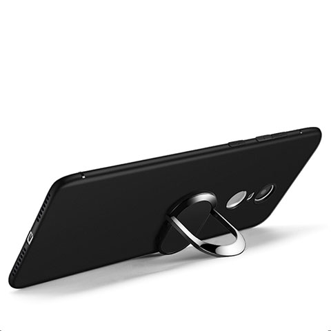 Funda Silicona Ultrafina Goma con Anillo de dedo Soporte para Xiaomi Redmi Note 4 Standard Edition Negro