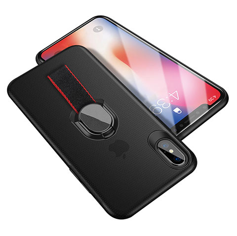 Funda Silicona Ultrafina Goma con Anillo de dedo Soporte T01 para Apple iPhone X Negro