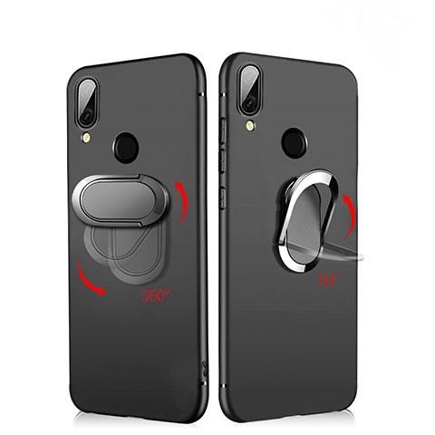 Funda Silicona Ultrafina Goma con Magnetico Anillo de dedo Soporte A02 para Xiaomi Redmi Note 7 Pro Negro