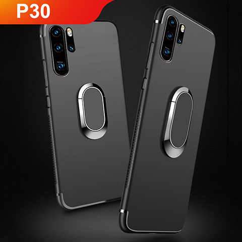 Funda Silicona Ultrafina Goma con Magnetico Anillo de dedo Soporte para Huawei P30 Pro New Edition Negro