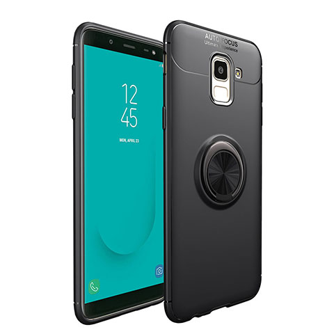 Funda Silicona Ultrafina Goma con Magnetico Anillo de dedo Soporte para Samsung Galaxy J6 (2018) J600F Negro