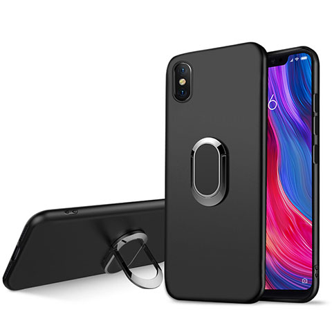 Funda Silicona Ultrafina Goma con Magnetico Anillo de dedo Soporte para Xiaomi Mi 8 Screen Fingerprint Edition Negro