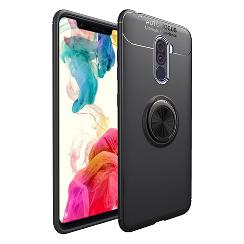 Funda Silicona Ultrafina Goma con Magnetico Anillo de dedo Soporte para Xiaomi Pocophone F1 Negro