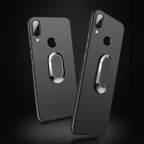 Funda Silicona Ultrafina Goma con Magnetico Anillo de dedo Soporte para Xiaomi Redmi 7 Negro