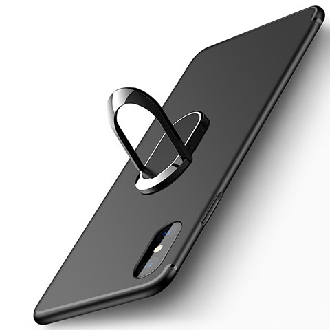 Funda Silicona Ultrafina Transparente con Anillo de dedo Soporte para Apple iPhone Xs Negro