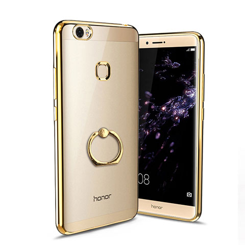 Funda Silicona Ultrafina Transparente con Anillo de dedo Soporte para Huawei Honor V8 Max Oro