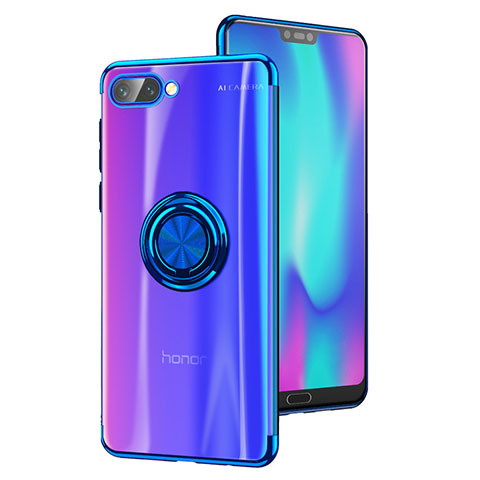 Funda Silicona Ultrafina Transparente con Anillo de dedo Soporte S01 para Huawei Honor 10 Azul