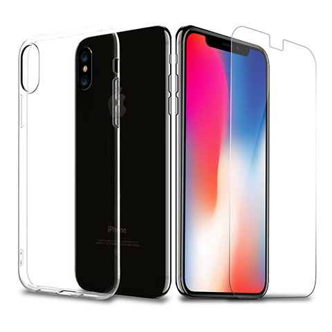 Funda Silicona Ultrafina Transparente con Protector de Pantalla para Apple iPhone X Claro