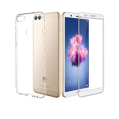 Funda Silicona Ultrafina Transparente con Protector de Pantalla para Huawei P Smart Blanco