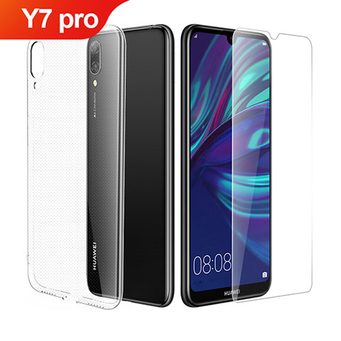 Funda Silicona Ultrafina Transparente con Protector de Pantalla para Huawei Y7 (2019) Claro