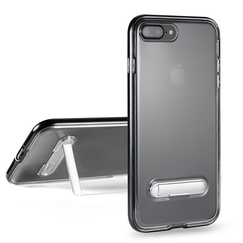 Funda Silicona Ultrafina Transparente con Soporte para Apple iPhone 7 Plus Gris