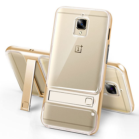 Funda Silicona Ultrafina Transparente con Soporte para OnePlus 3T Oro