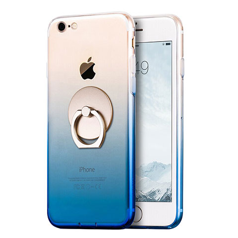 Funda Silicona Ultrafina Transparente Gradiente con Anillo de dedo Soporte para Apple iPhone 7 Azul