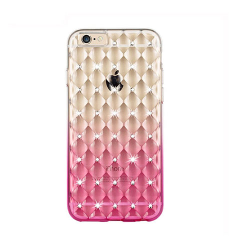 Funda Silicona Ultrafina Transparente Gradiente Diamante para Apple iPhone 6 Plus Rosa