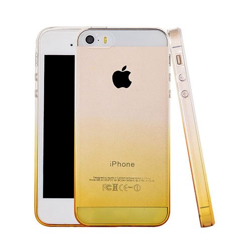 Funda Silicona Ultrafina Transparente Gradiente para Apple iPhone 5S Amarillo