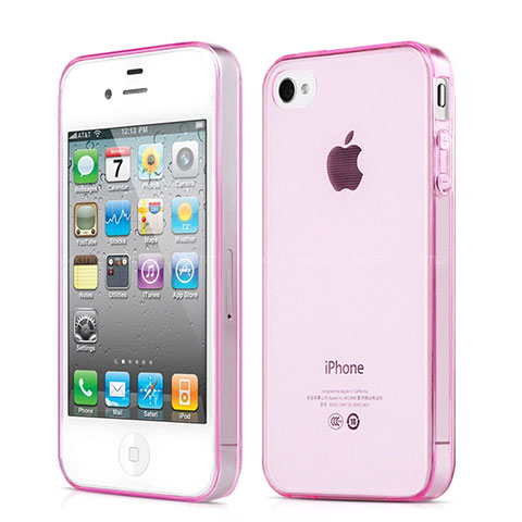 Funda Silicona Ultrafina Transparente para Apple iPhone 4 Rosa