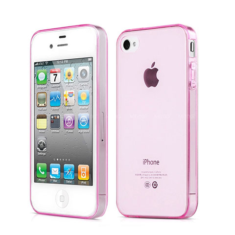 Funda Silicona Ultrafina Transparente para Apple iPhone 4S Rosa