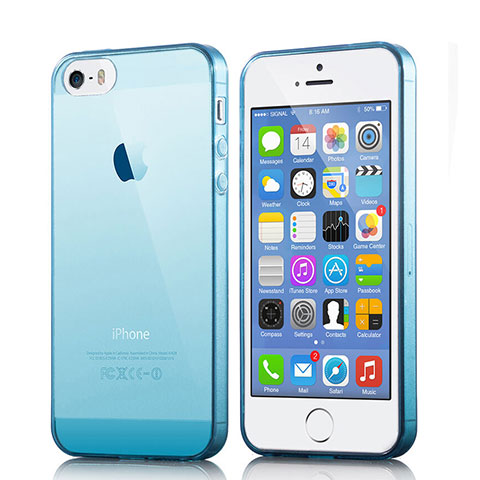 Funda Silicona Ultrafina Transparente para Apple iPhone 5S Azul