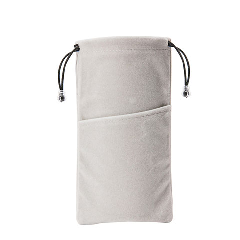 Suave Terciopelo Tela Bolsa de Cordon Funda Universal K02 Gris