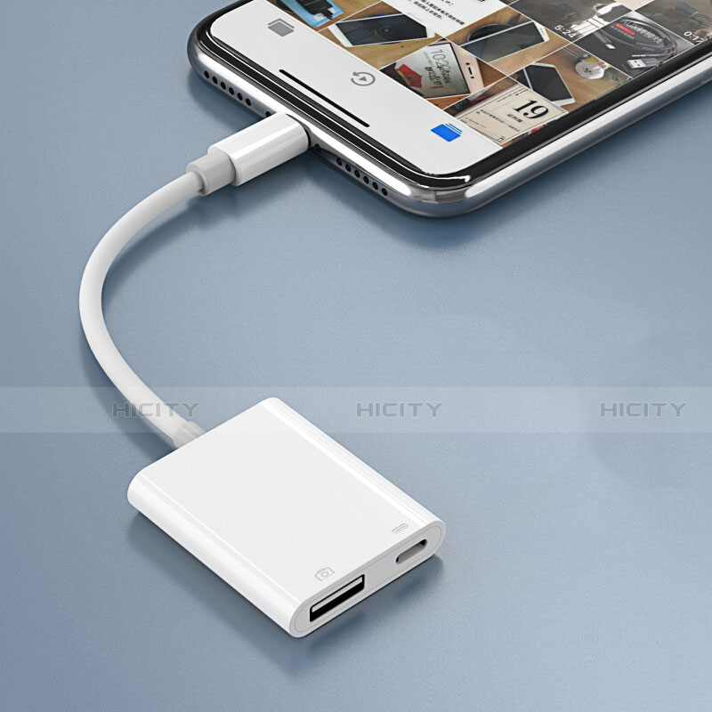 Cable Adaptador Lightning a USB OTG H01 para Apple iPhone 12 Mini Blanco