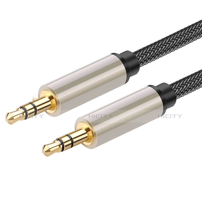 Cable Mini Jack de 3.5mm Adaptador Estereo Doble Macho Plano Audio A03 Gris