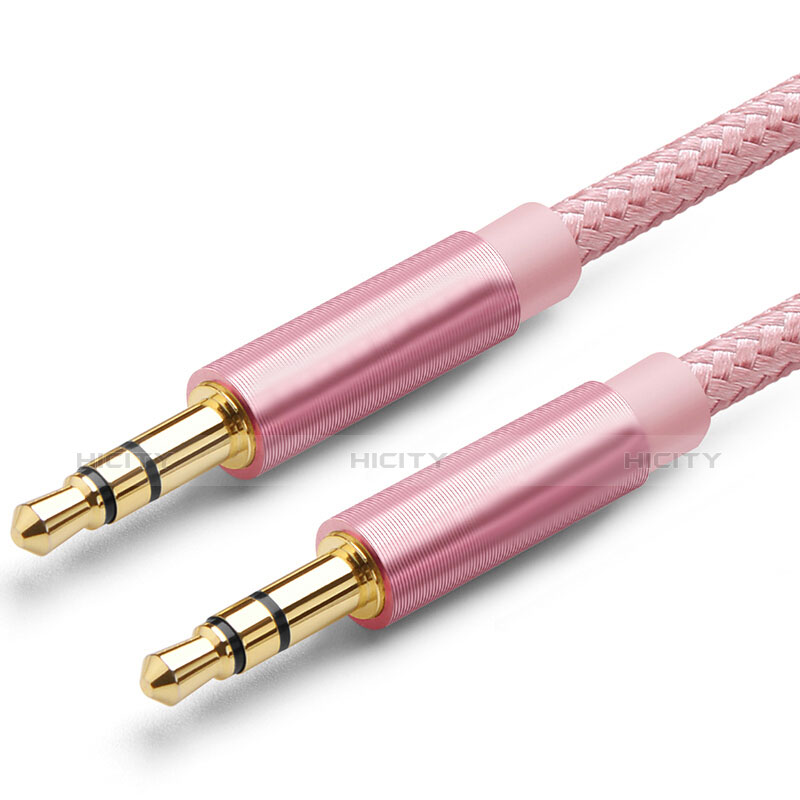 Cable Mini Jack de 3.5mm Adaptador Estereo Doble Macho Plano Audio A04 Rosa