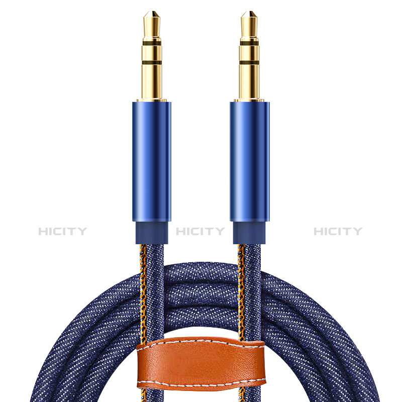 Cable Mini Jack de 3.5mm Adaptador Estereo Doble Macho Plano Audio A05 Azul