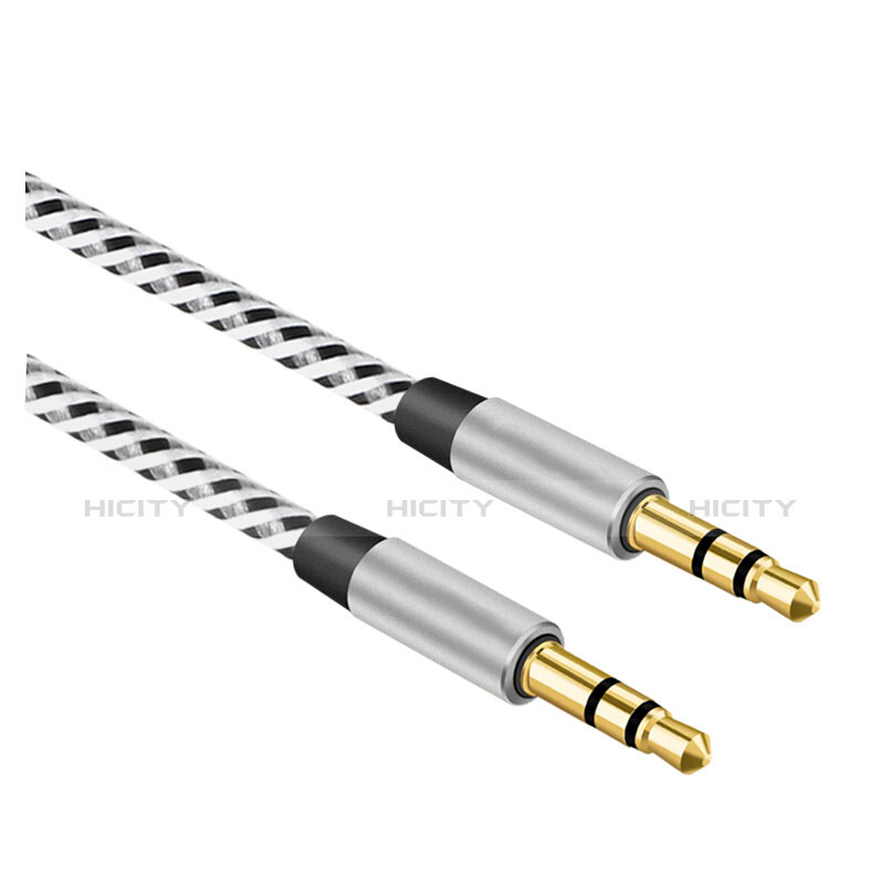 Cable Mini Jack de 3.5mm Adaptador Estereo Doble Macho Plano Audio A06 Plata