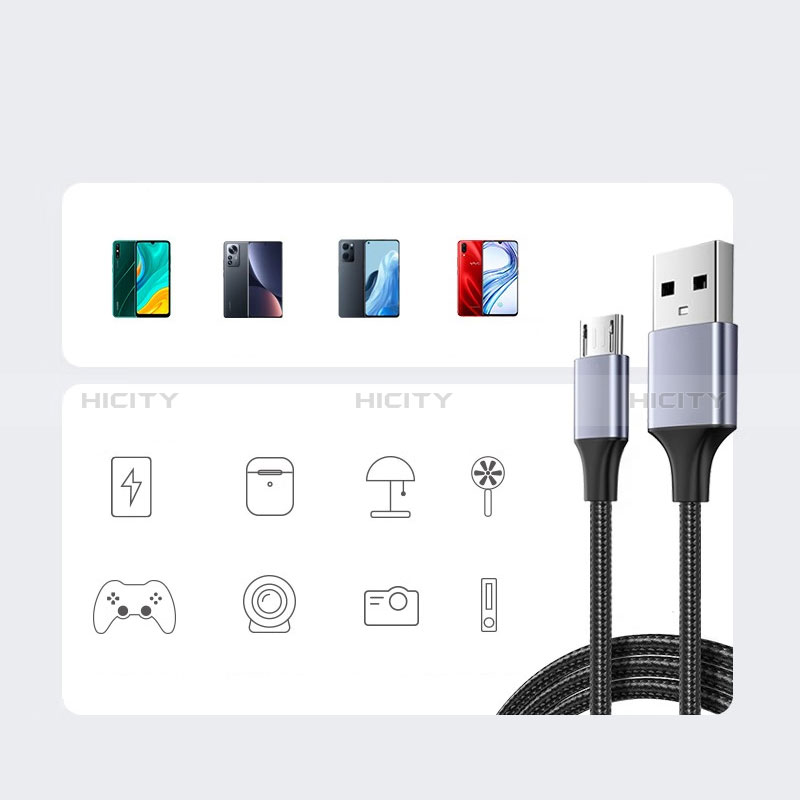 Cable USB 2.0 Android Universal 2A H01 para Apple iPhone 15 Gris