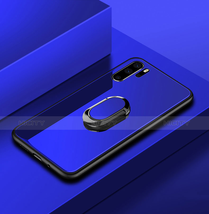 Carcasa Bumper Funda Silicona Espejo con Anillo de dedo Soporte para Huawei P30 Pro Azul